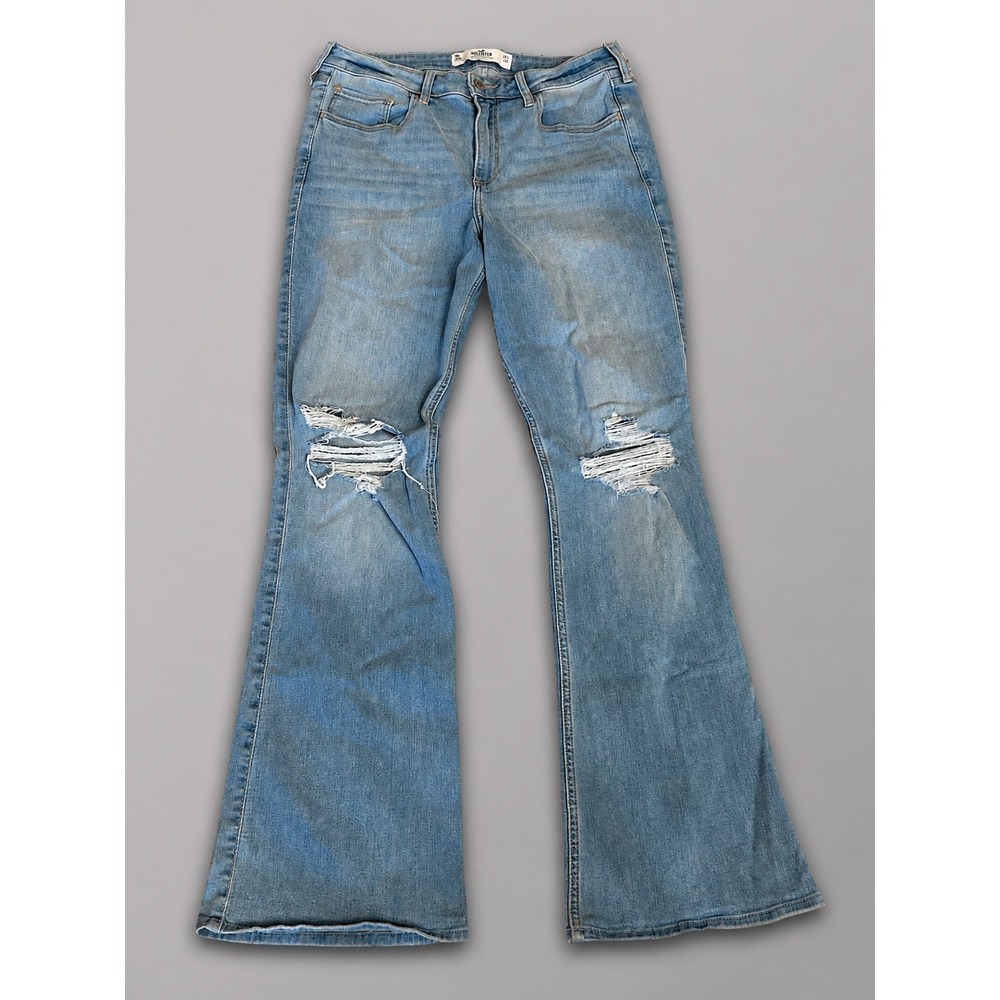 Hollister Jeans Womens 15L Blue Excellent Curvy Mid Rise Bootcut Ripped Stretch